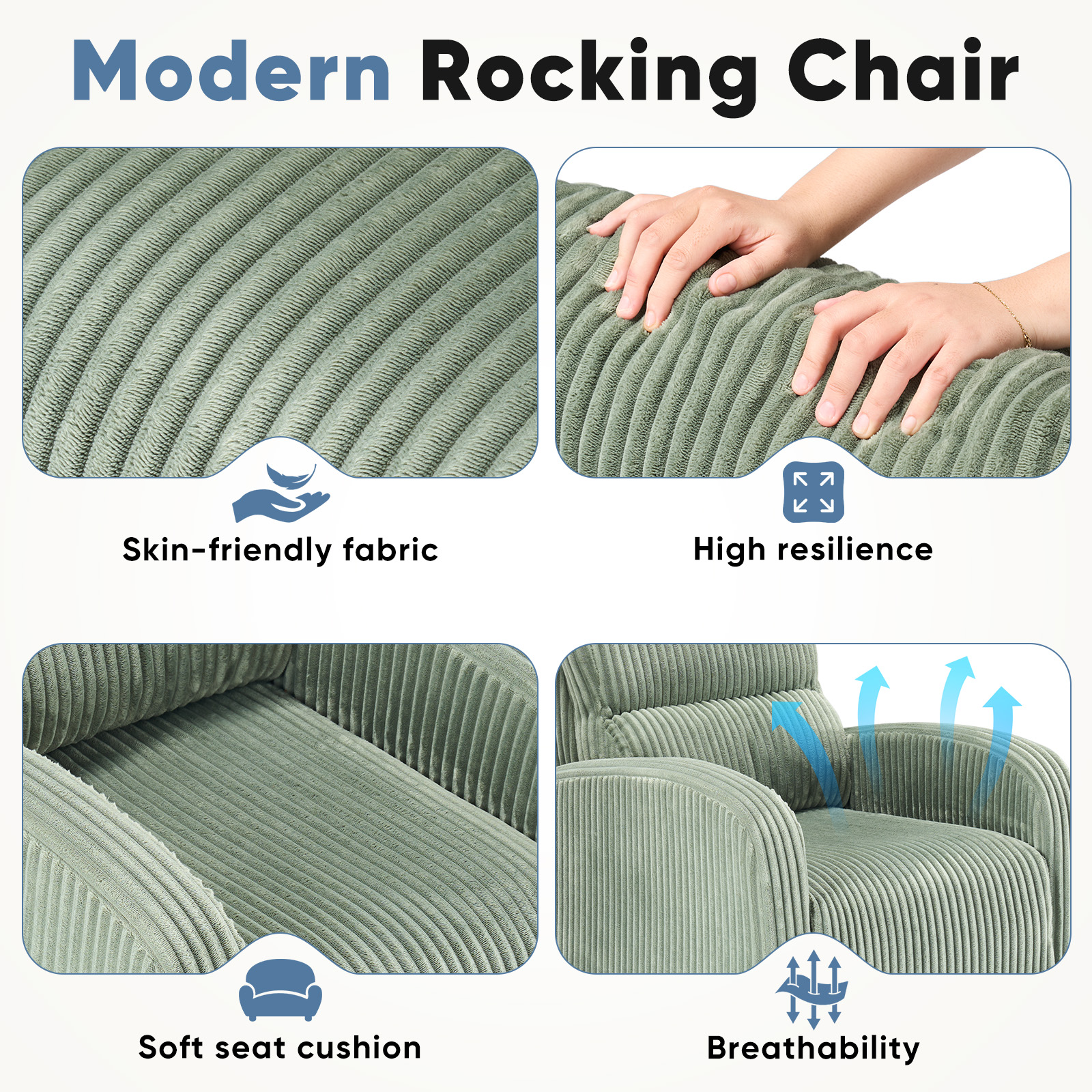 EDX 360°Swivel Nursery Chair, Comfy Chair for Bedroom, Rocking Chair with Thickened Seat Cushion, High Back Sofa Chairs for Living Room, Nursery Room and Reading Room, Green