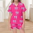 thumbnail image 2 of Weebloom Pajamas For Girls Cute Bow Set Soft Printed Pajamas Short Sleeve Button Down Tops And Shorts For Kids Tween Sleepwear Nightwear Pjs Loungewear Pink 10-11 Years, 2 of 4