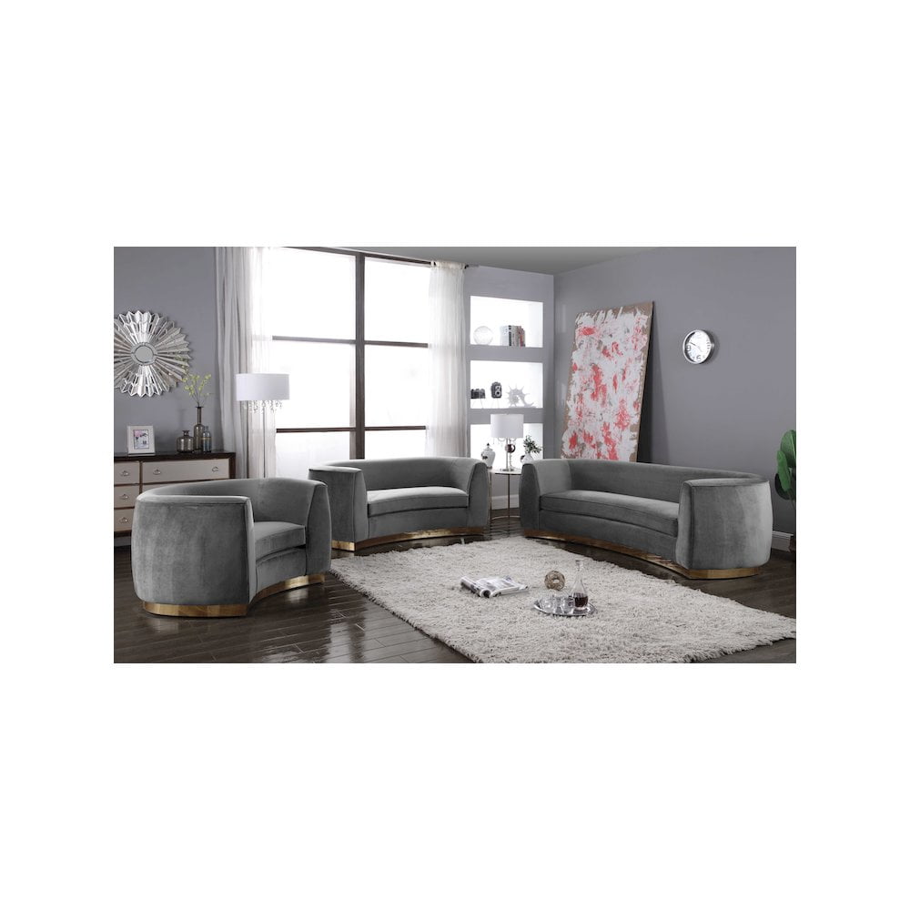 Meridian Furniture Julian Contemporary Velvet Loveseat in Gray