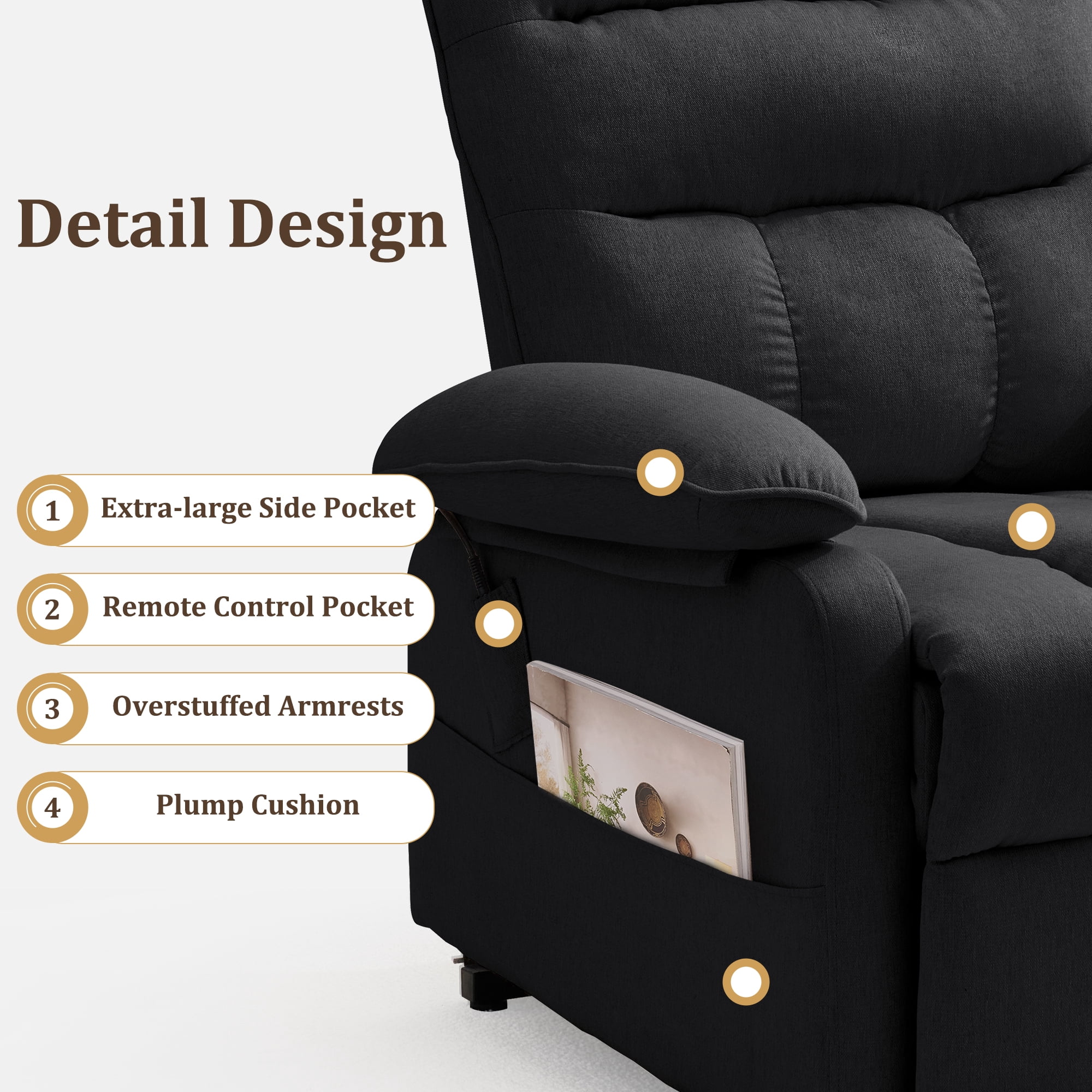Korser Small Power Lift Recliner Chair for Elderly with Side Pockets Lift Chair for Small Spaces for Living Room,Linen,Black