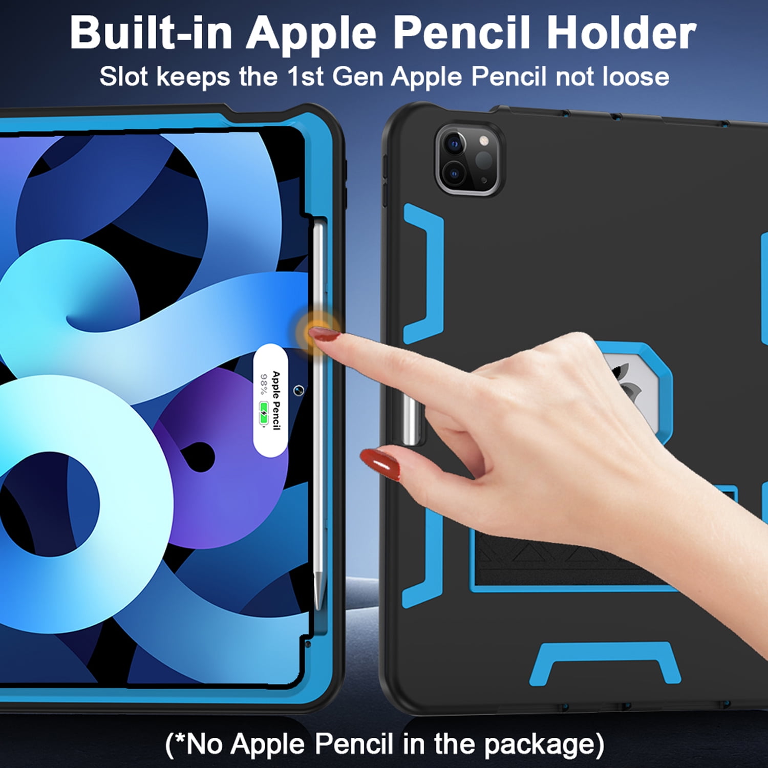 Decase Rugged Case Compatible with Apple iPad Pro 11 (M5/M4) 2025/2024,Shockproof Protective Cover with Built-in Stand & Pencil Holder,Heavy Duty Hard Cover,Blackblue