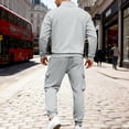 thumbnail image 5 of Men's Winter 2-Piece Set, Quarter-Zip Stand Collar Fleece Sweatshirt with Multi Pockets and Cargo Jogger Pants, Casual Workwear For Cold Weather,Light Gray,XL, 5 of 8