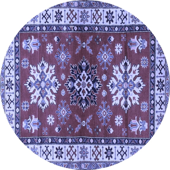 Ahgly Company Machine Washable Indoor Round Geometric Blue Traditional Area Rugs, 5' Round