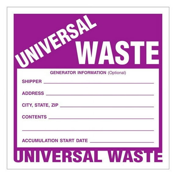 "UNIVERSAL WASTE" 6" x 6" Industrial Labels, Paper - Pack of 100