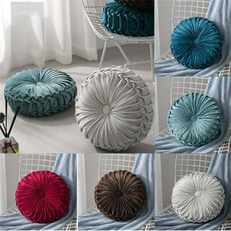 Fashion Round Cushion Velvet Fabric Soft Throw Pillow Pleated