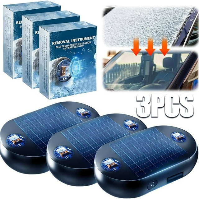 Solar-Powered Electromagnetic Snow/Ice Remover, Windshield Deicer for Cars/SUVs - Portable Car Antifreeze Defroster Fast Melt, Safe for Auto Glass, Winter Driving Essential(3PCS)