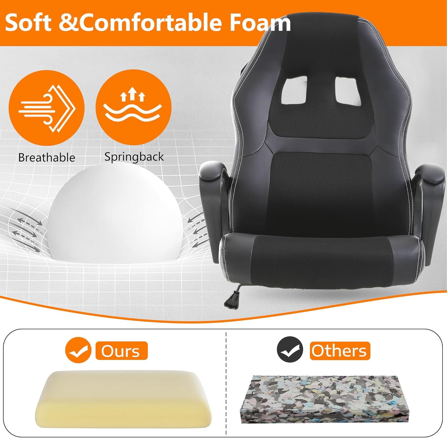 PayLessHere Black Gaming Chair - Ergonomic PU Leather w/Lumbar Support & Headrest