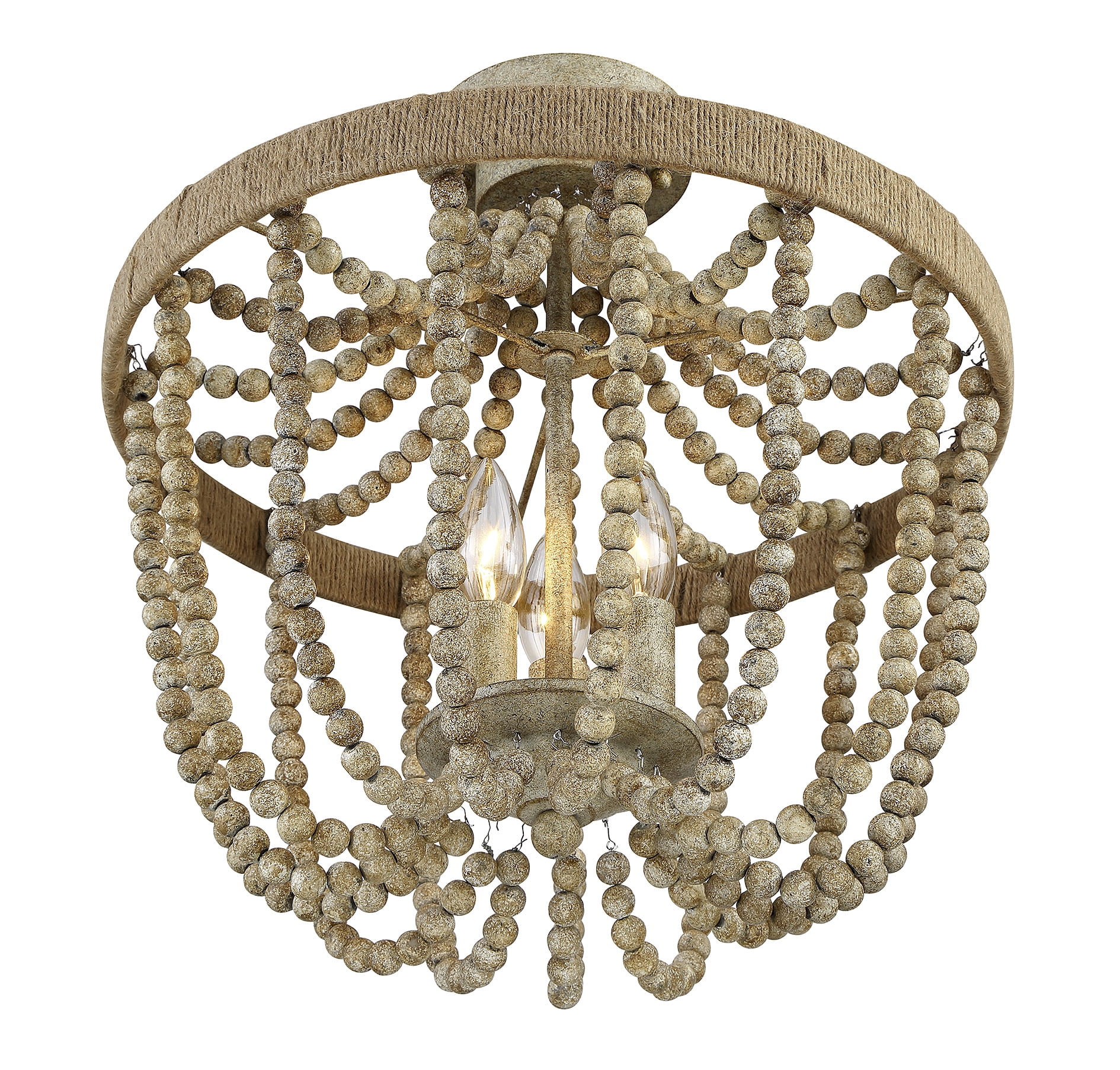 Trade Winds Lighting 3-Light Ceiling Light In Natural Wood With Rope