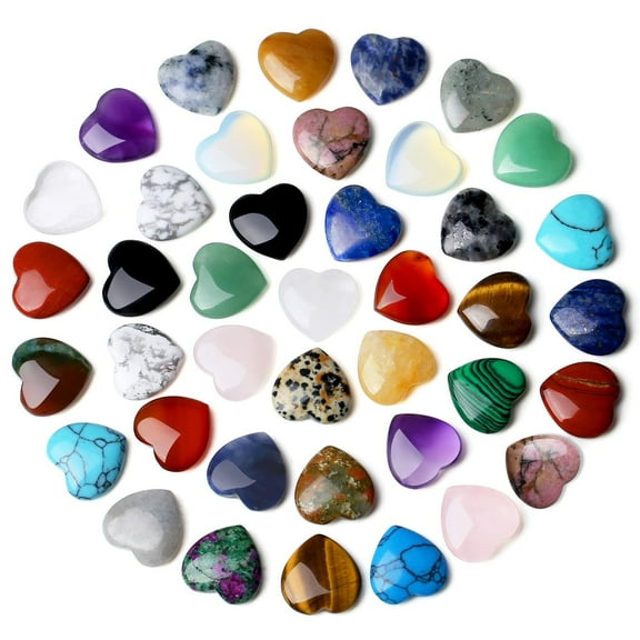 40 PCS 0.8 inch Heart Shaped Crystals Heart Stones Love Cute Tiny Trinket Crystal Stone Rose Quartz Amethyst Set Reiki Healing Crystal Worry Stone