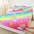 thumbnail image 3 of Manfei Ink Rainbow Fitted Sheet Queen, Cartoon Stars Sun Bedding, Yellow Pink Blue, 3 Pieces, 1 Fitted Sheet and 2 Pillowcases, 3 of 6