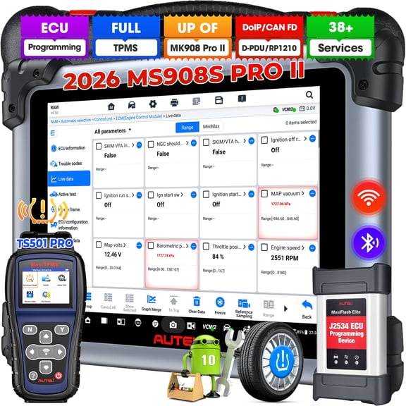 Autel Scanner MaxiSYS MS908S PRO II 2026, With TS501 PRO TPMS Relearn Tool, Bidirectional Diagnostic Scan as Ultra MS919 MS909 Elite 2 Pro, Up of MK908P MS906MAX, 3K  Active Tests, 38  Reset