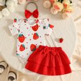 thumbnail image 5 of Tiijoy Baby Girls Outfits Cute Strawberry Ruffle Short Sleeve Romper Skirt Headband Set, 5 of 8
