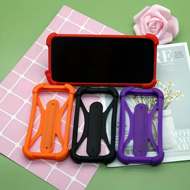4-6.7 Inches Universal Silicone Phone Case - Shock-Absorbing, Anti-Knock, Anti-Fall Protective Cover with Stretchable Mobile Phone Holder and Enhanced Grip