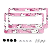 Sanrio Hello Kitty Cartoon Car License Plate Frame 2 Pack, License Plate Cover Bracket Decorative Aluminum License Plate Frame Auto Accessories Unisex 11.8 X 5.9 Inch 2 Holes with Screws