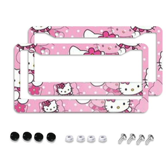 Sanrio Hello Kitty Cartoon Car License Plate Frame 2 Pack, License Plate Cover Bracket Decorative Aluminum License Plate Frame Auto Accessories Unisex 11.8 X 5.9 Inch 2 Holes with Screws