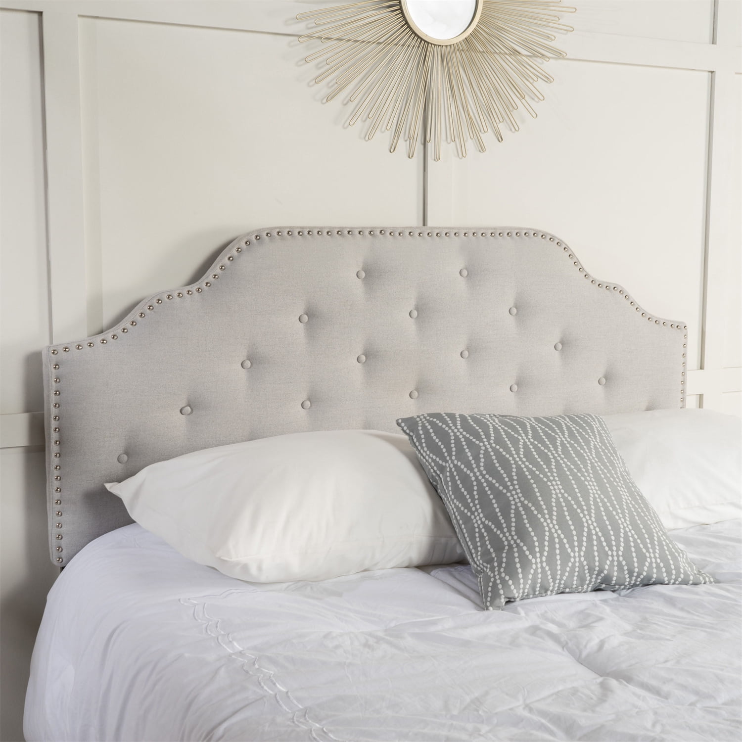 Kepooman Upholstered Headboard, Button Tufted Upholstery, Queen & Full Size, Greyish Beige Kepooman Upholstered Headboard, Button Tufted Upholstery, Queen & Full Size, Greyish Beige