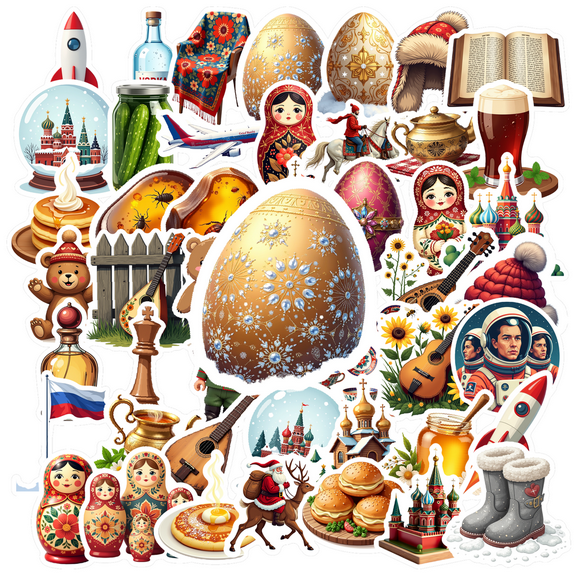 cartoon Russian Theme Stickers, Waterproof Russian Theme Sticker for Water Bottle Laptop Phone Cases Planner Skateboard Luggage Helmet Party Favor Decor, Ideal for Adults Teens Teacher Rewards