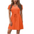 thumbnail image 1 of Dvprdro Robe d'Été Décontractée Unie à Manches Courtes pour Femme, Mode Élégante, Col en V, à Nouer, Robe Courte de Plage et Soleil, 1 of 5