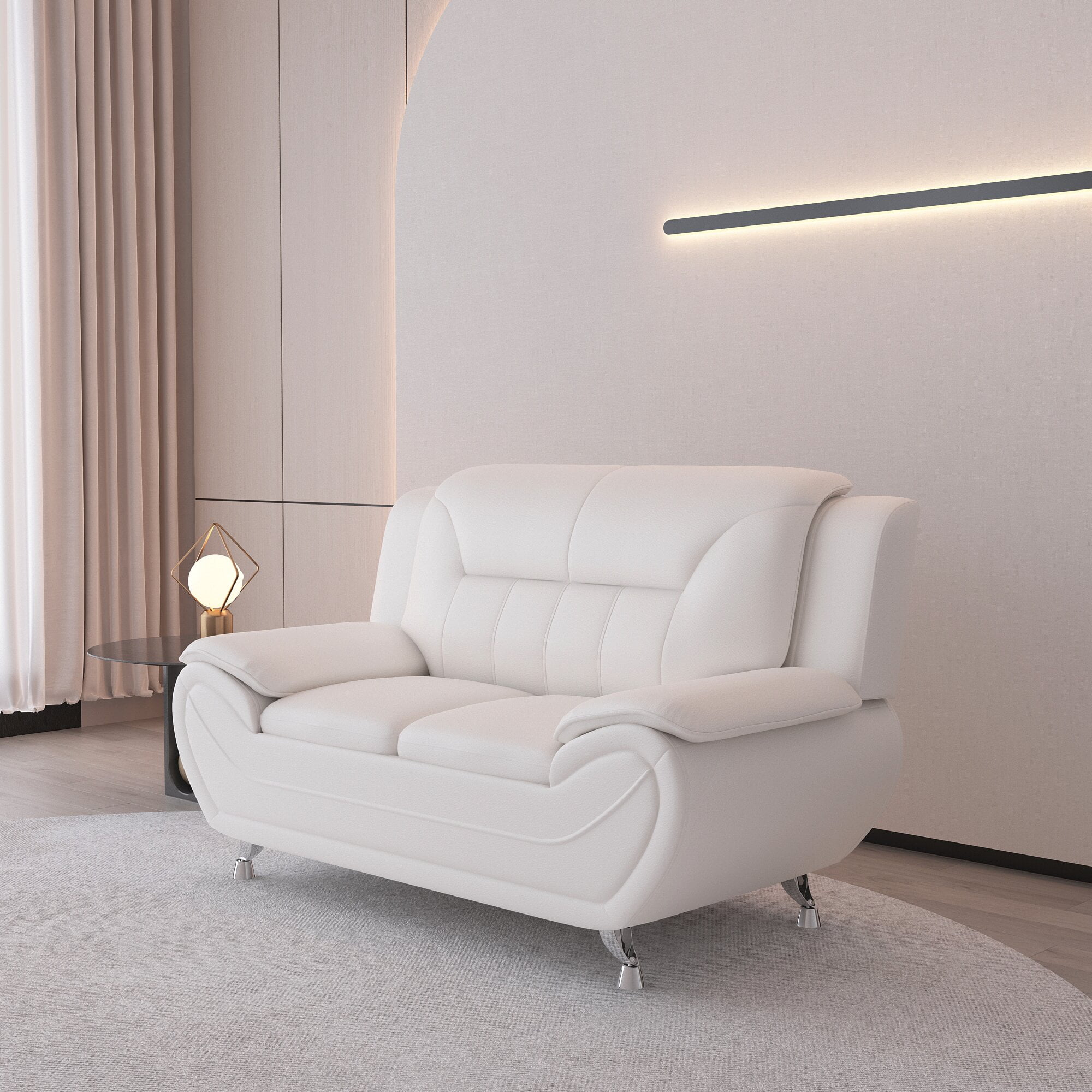 Uspridefurniture Sanuel 61.3" Faux Leather Pillow Top Arm Loveseat, White