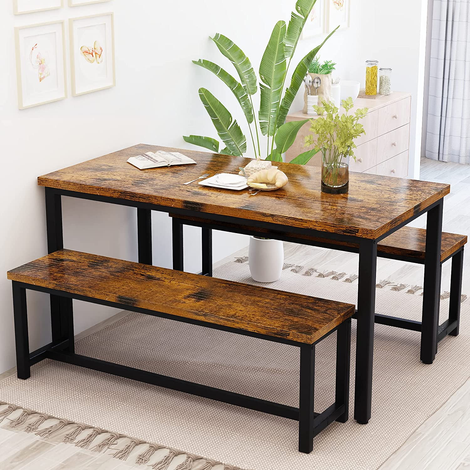 LinkRomat 43 Inch Dining Table Set for 4, Kitchen Table and Chairs Set, Small Dinette Table Set for Apartment or Dining Room