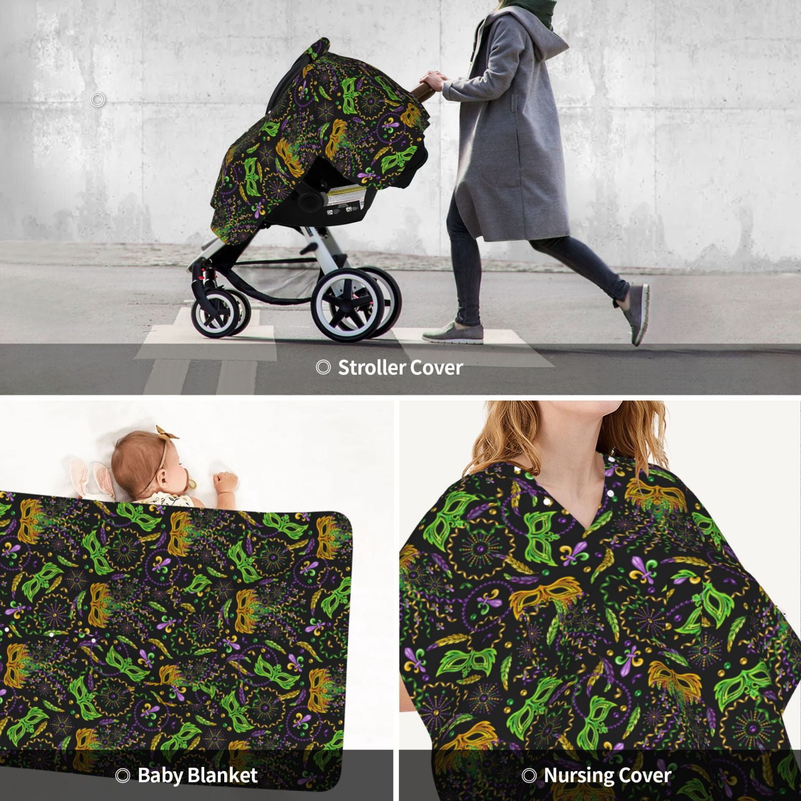 Car Seat Cover Baby - Carnival Mardi Gras3 Breathable Infant Car Seat Cover for Baby Carseat, Lightweight Comfort Baby Essentials Must Haves Newborn Stuff for Girl Boy