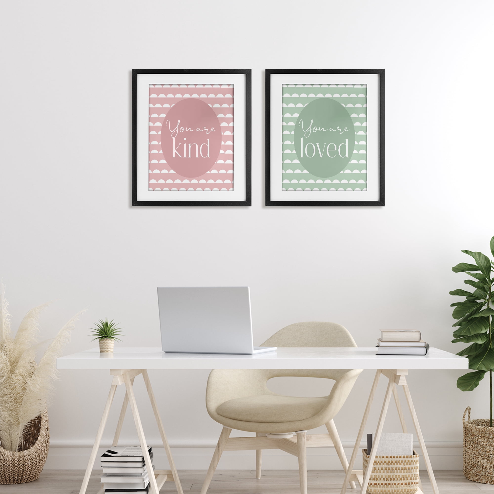 Stupell Industries Pastel Kind & Loved 2 Piece Black Framed Print Under Glass Set, design by Christine Simpson Art