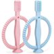 thumbnail image 1 of 2 PCS Baby Teether(Blue and Pink), 100% Quality Silicone Baby Toothbrush 3 Months+, Baby Silicone Toothbrush with Suction Cup Base, Textured Sides to Help Massage, 1 of 5