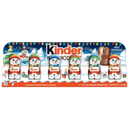 Kinder Milk Chocolate Mini Hollow Snowman Figures, Great for Holiday Stocking Stuffers, 3.1 oz, 6 Count