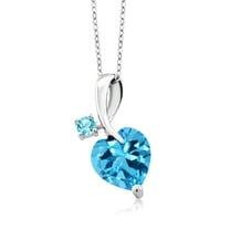 Gem Stone King 2.90 Ct Heart Shape Swiss Blue Topaz 925 Sterling Silver Pendant