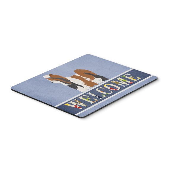 Biewer Terrier Welcome Mouse Pad Hot Pad or Trivet Blue