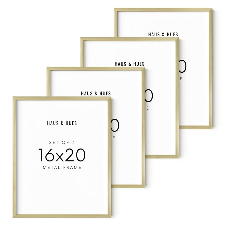 4X6 Picture Frame Set of 4, Matted Gold Simple Modern Thin Aluminum Metal  Photo