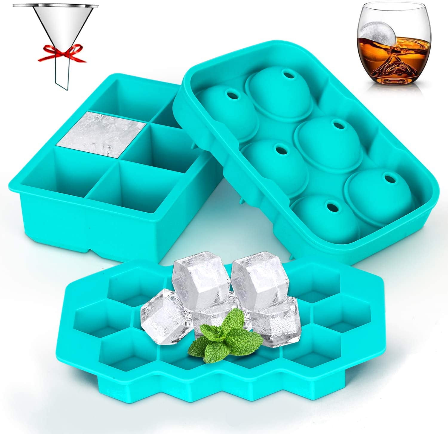 3pcs Hexagon Silicone ICE Cube Tray Maker Mold Cocktails Whiskey stones square 