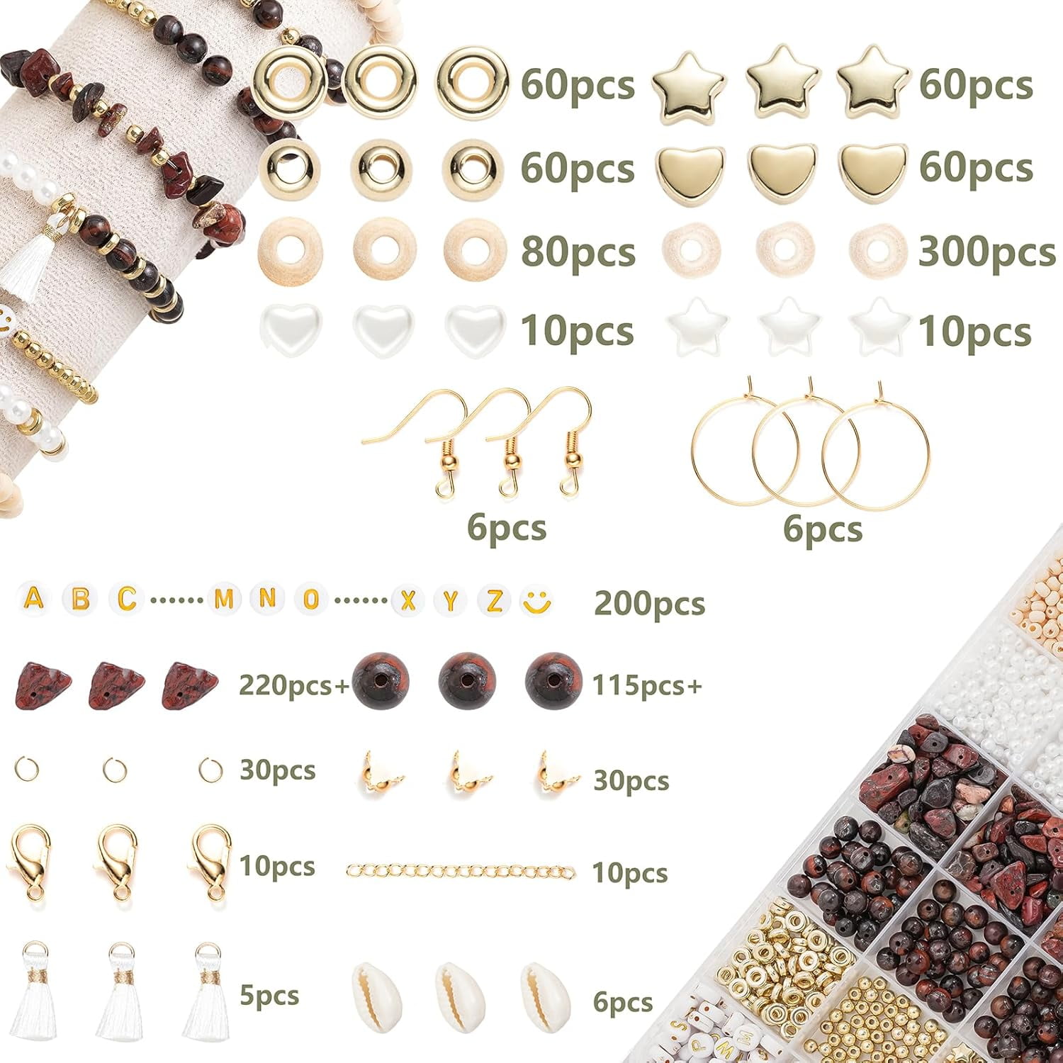 DIY Jewelry Making Kit, 1000+ Beads with Letters, Turquoise and Pearl Beads, Gold Charms, Bracelet Supplies (Red)