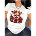 thumbnail image 1 of Women'S Casual Crew Neck Short Sleeve Christmas Reindeer Graphic T-Shirt Knit Fabric Tee for All Seasons Tee For Adult, Men, Women, Teen, Teenager, Adolescent, Youth, 1 of 5