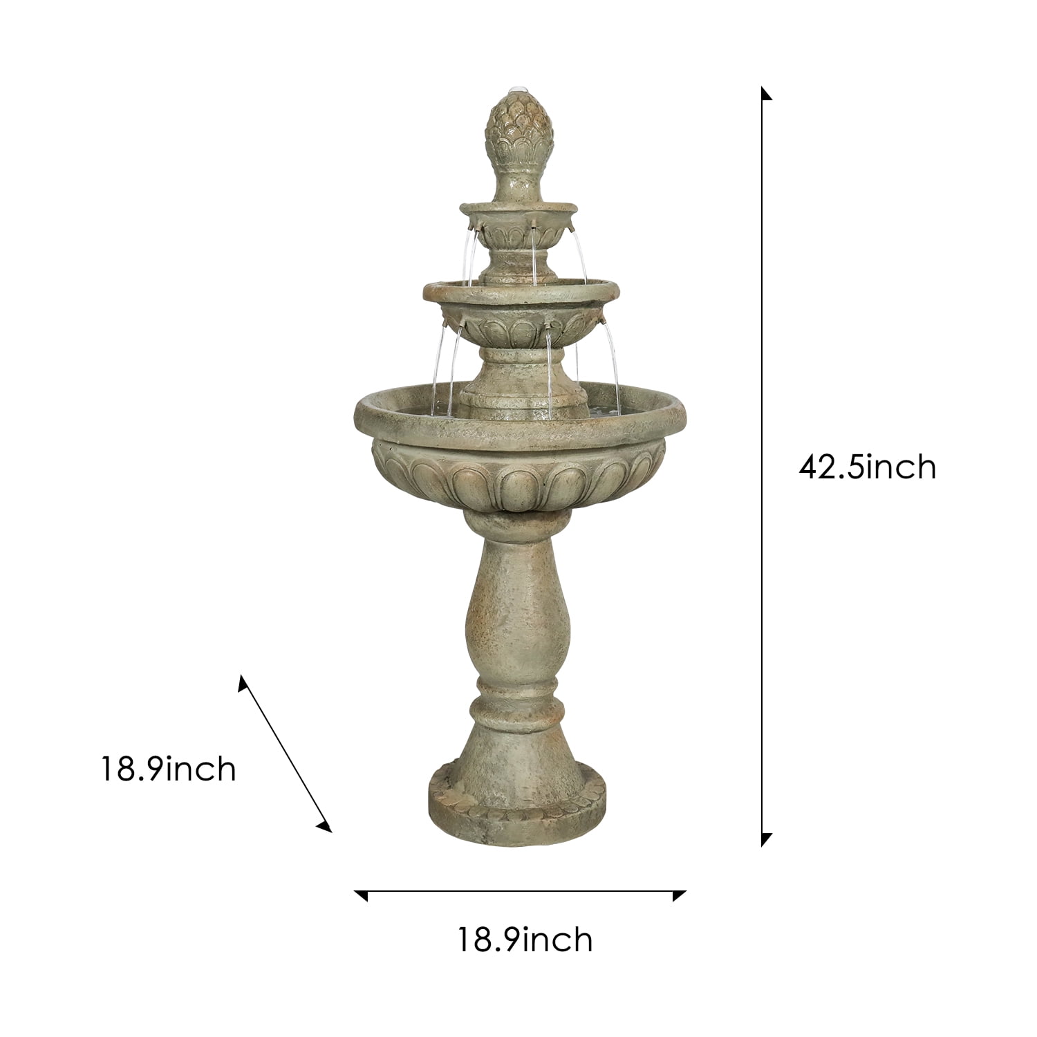Italian Outdoor Water Fountain - 42.5''H Fountains and Waterfalls Outside, Large Cascading Indoor Floor-Standing Concrete Fountain Features W/Pump for Garden，Patio, Yard and Home