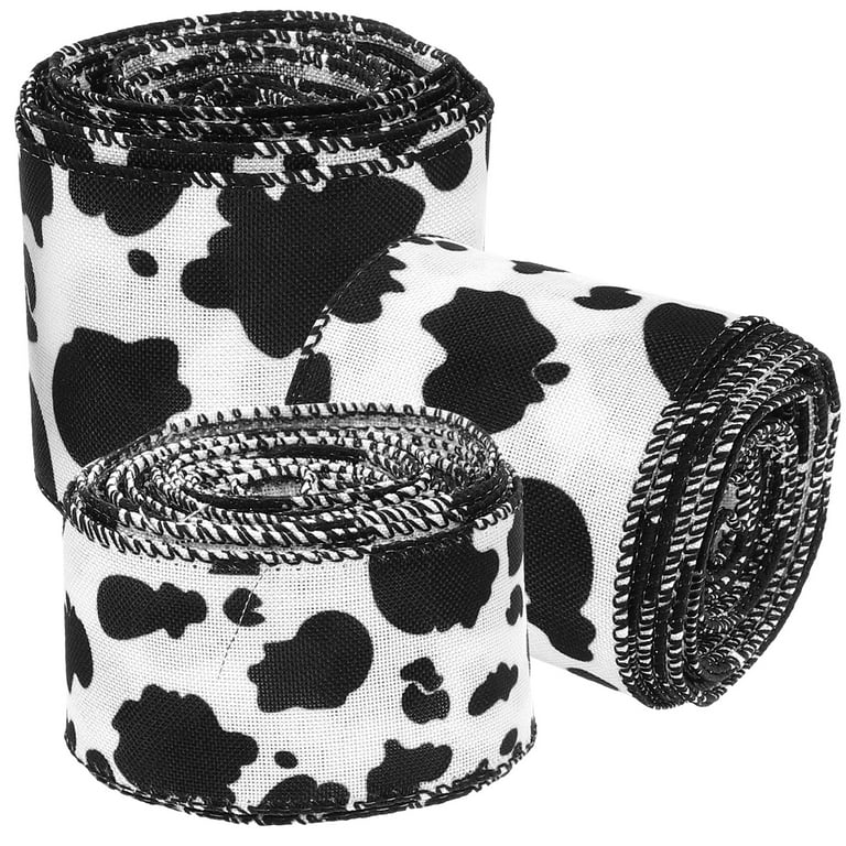 Cow pattern ribbon printed in black and white on 1.5 white single
