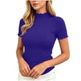 thumbnail image 4 of Women's Short Sleeve Tops Ribbed Lettuce Trim Shirts Work Blouses For Women Business Casual Outfits Slim Fit Crew Neck Casual Summer Basic Tees Going Out Tops For Women, 4 of 9
