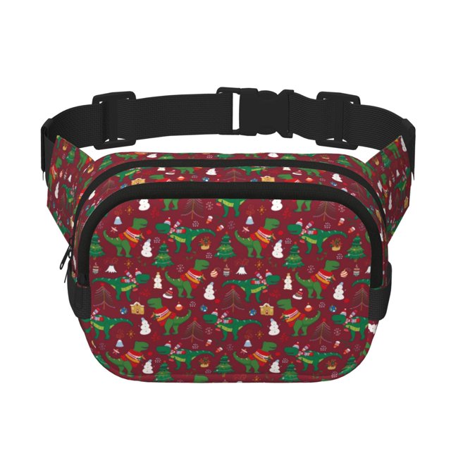 Fotbe Dinosaur Christmas Cangurera Cuadrada con Estampado de Doble Capa, Bolsa de Cintura Ajustable Mini para Hombres y Mujeres