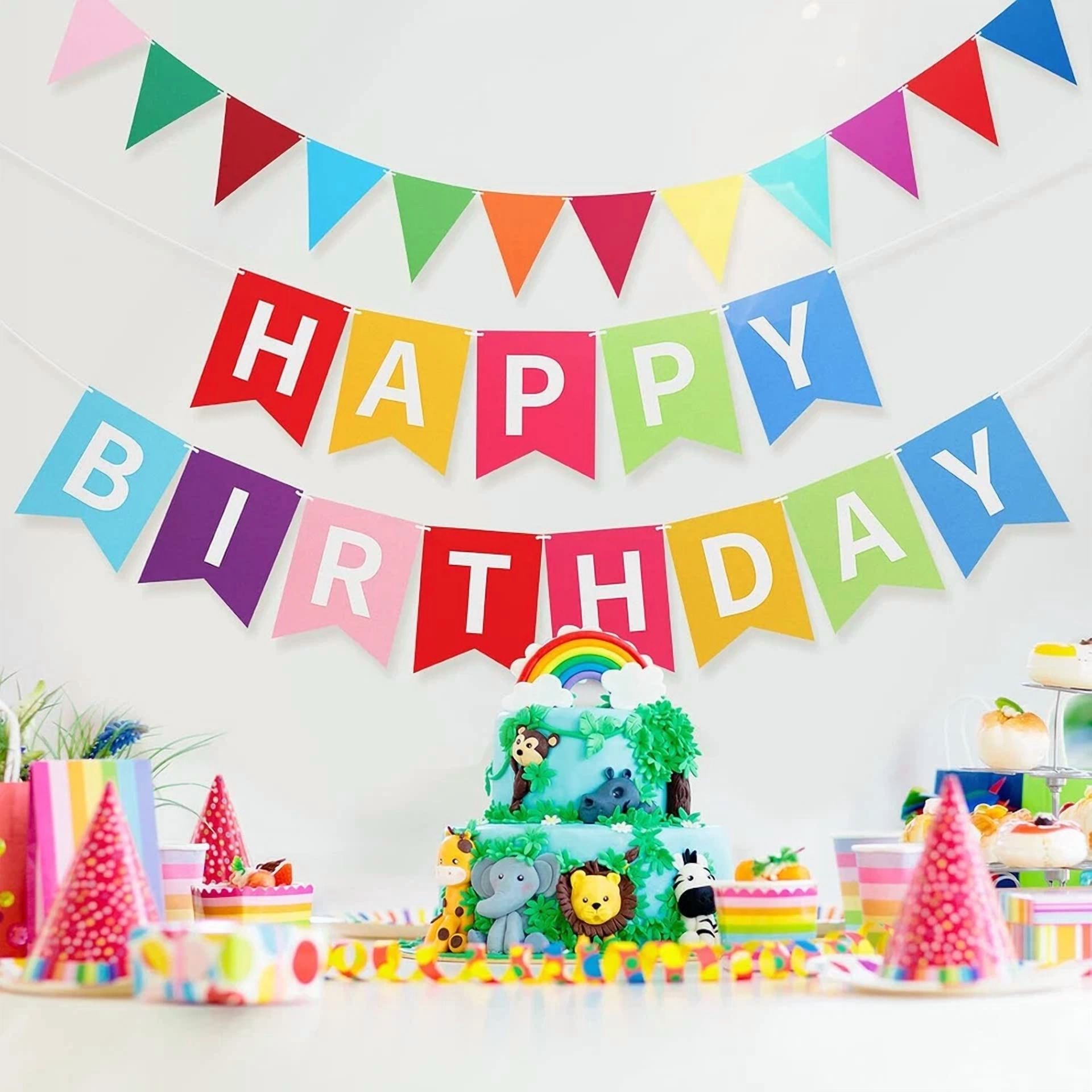 4Pcs Happy Birthday Banner Colorful Birthday Party Decor Rainbow Felt Garland