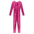 thumbnail image 6 of Mufeng Women's Shiny Metallic Long Sleeve Bodycon Jumpsuit Glossy Sparkly Full Bodysuit Unitard Hot Pink M, 6 of 7