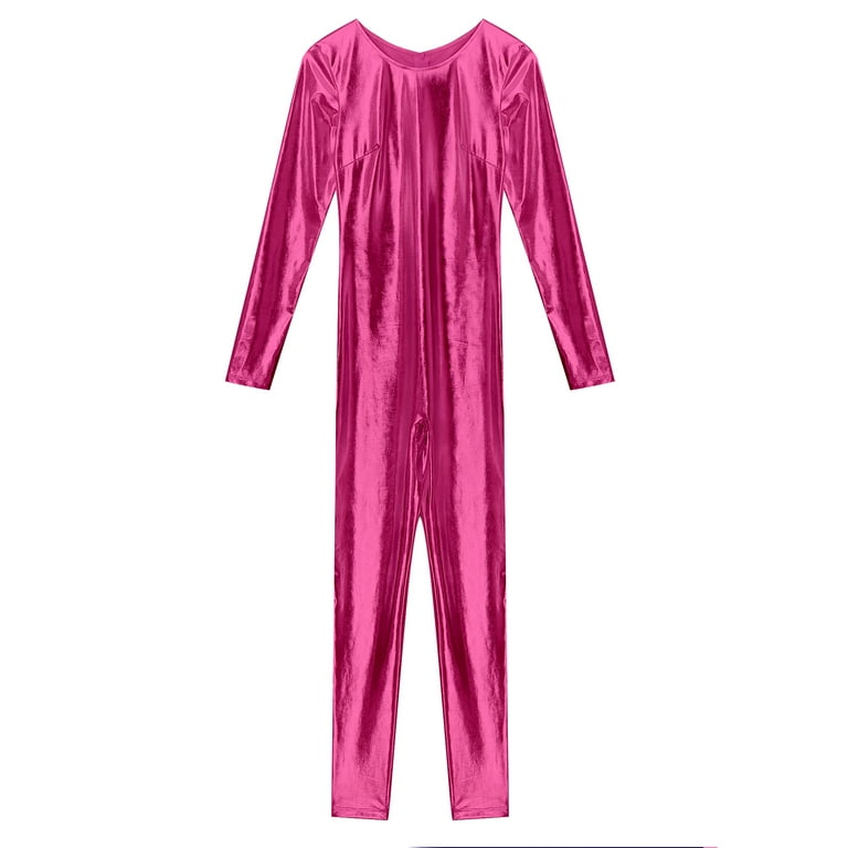 Sxiwei Womens Shiny Metallic Unitard Round Neck Long Sleeve