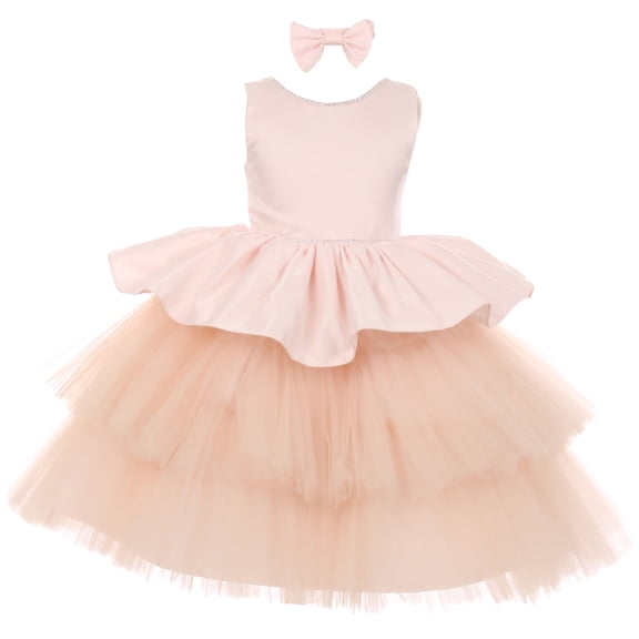 BNY Little Girls Rhinestones Satin Tulle Baby Infant Toddler Flower Girl Dress Blush 6M TR 029 BNY Corner
