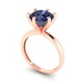 thumbnail image 2 of 3.0ct Round Cut Blue Sapphire 18k Pink Rose Gold Engraving Statement Bridal Wedding Solitaire Designer Ring Size 9, 2 of 5