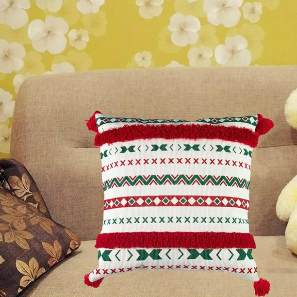 Decorative Boho Throw Pillow Cover Handmade with Tassel Christmas Pillowcase Square Woven Tufted for Couch Red Tufted Walmart