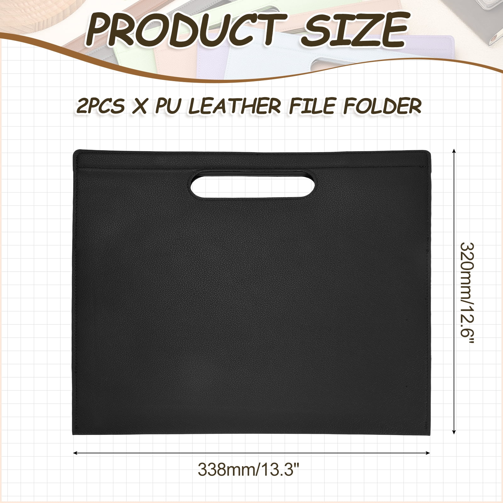 Uxcell 2Pcs PU Leather A4 File Folder, 13.3x12.6" Waterproof Document Organizer Textured Portfolio Folder Case Portable Briefcase Carrier with Magnetic Closure for Office, Black