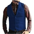 thumbnail image 2 of Timoontee Men's Vintage Suit Vest Casual Comfy Waistcoat Sleeveless V-Neck Jacket Vest Solid Button Down Vest Fall Fashion Vest Dark Blue XXXL, 2 of 7