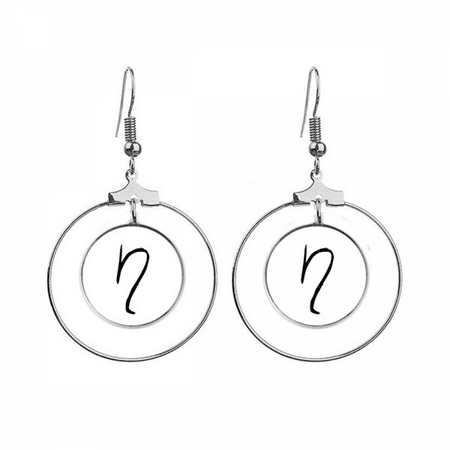 greek alphabet eta black earrings dangle hoop jewelry drop circle