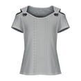 thumbnail image 3 of Wuxian Women Tops Casual Shirts Short Sleeve Off The Shoulder Solid Color Deep V-Neck Loose Fit Hollow Out Fashionable T Shirt Summer Comfort Breathable Relaxed Blouse,Grey,XXL, 3 of 4