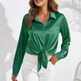 thumbnail image 2 of Ltctricy Women's Satin Blouses Long Sleeve Collared Tie Front Button down Shirts Dressy Casual Work Tops, 2 of 7