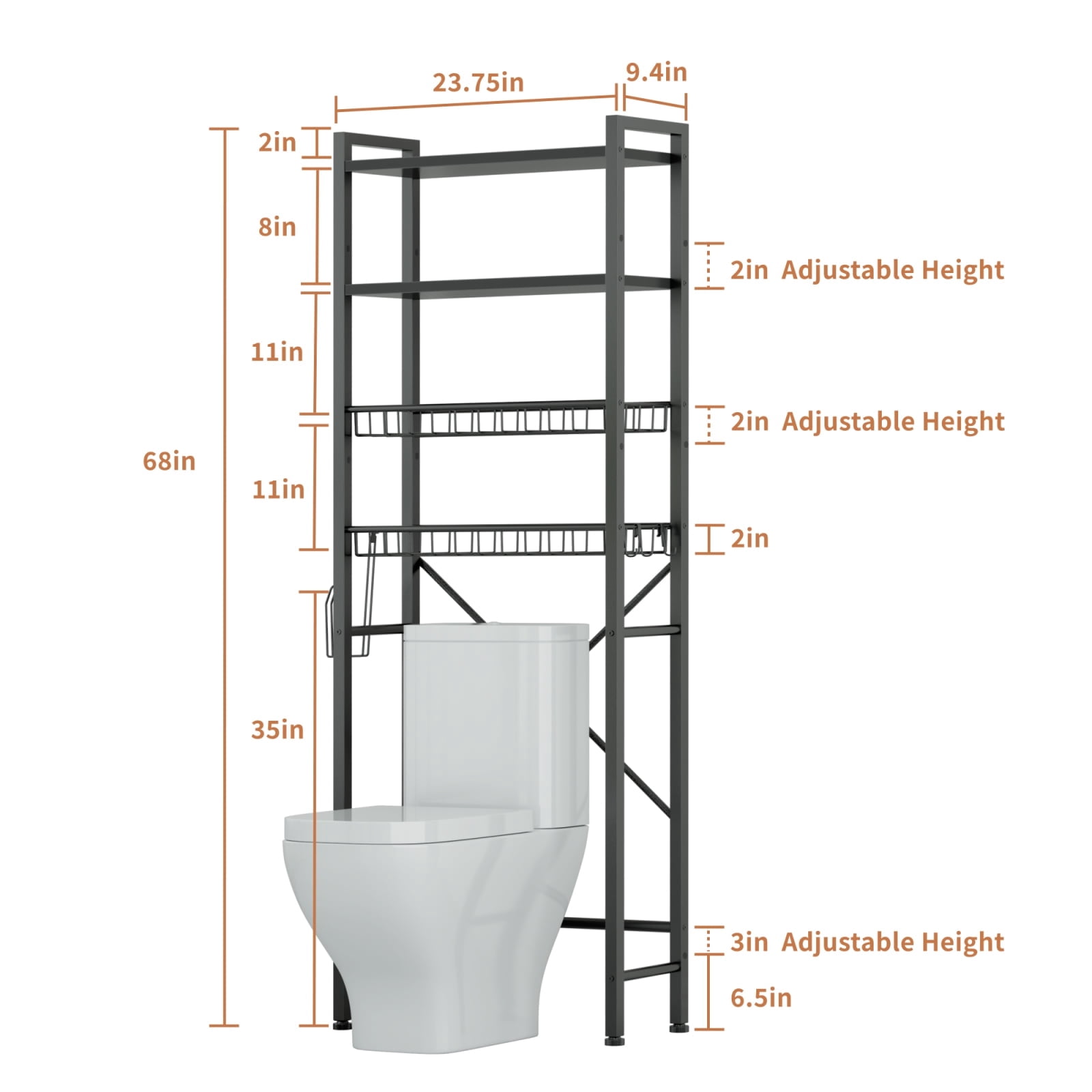 Capri Over The Toilet Storage, 4-Tier Freestanding Bathroom Shelf, above Toilet Space Saver Rack, Black